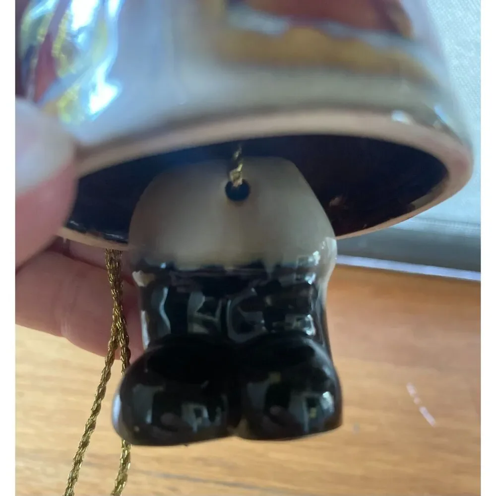 Vintage Ceramic Santa Claus Bell Ornament Boot Clapper Christmas Decor